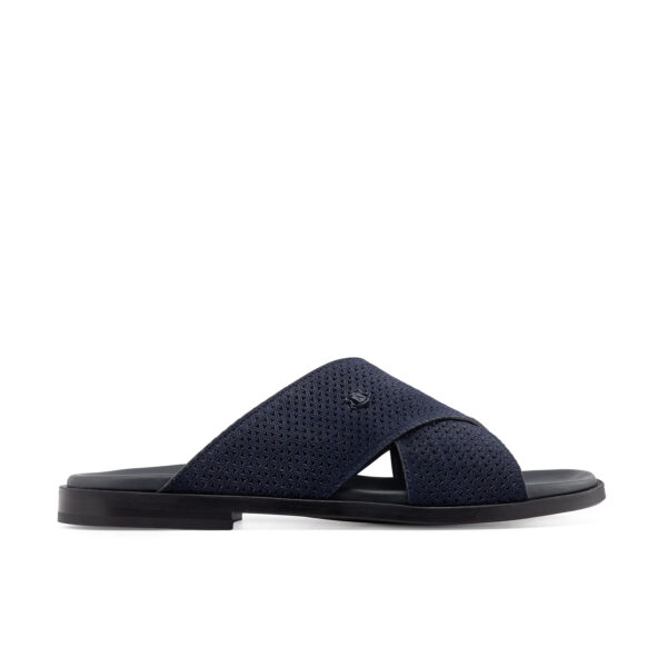 NAVY LUX SUEDE CROSS SLIDE