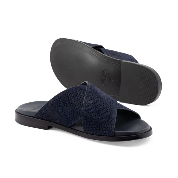 NAVY LUX SUEDE CROSS SLIDE