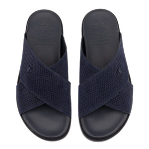 NAVY LUX SUEDE CROSS SLIDE