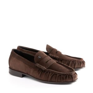 MILANO SUEDE LOAFER Milano Suede Loafer in premium brown suede with hand-gathered apron stitching