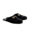 Paolo Velvet Horsebit Mule in black velvet with gold horsebit hardware handcrafted in Italy