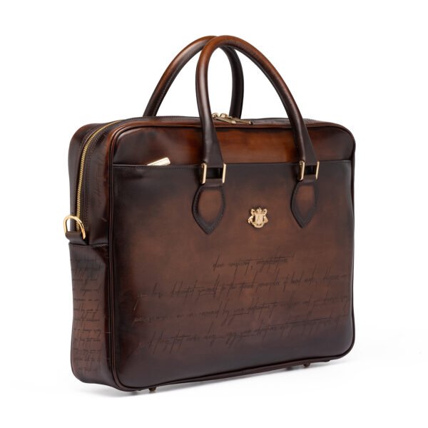 PICASSO LEATHER BUSINESS BAG Picasso Leather Business Bag in hand-burnished brown full-grain leather with gold-tone hardware