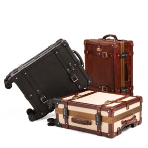 Heritage Leather Trolley in hand-finished brown full-grain leather with spinner wheels