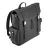 THE GS (GLOBE SURFER) ARISTOCRATS THE GS Globe Surfer black travel backpack with leather straps, gold-tone hardware and multiple compartments on white background.