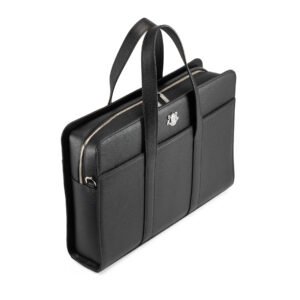 Luca Calfskin Business Bag — Silver Hardware Luca Calfskin leather business bag in black with silver-tone hardware and detachable shoulder strap