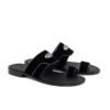 Plush Velvet Rania Leather Sandals | Aristocrats Luxury Black velvet Rania sandals with silver-tone metal detailing and a toe-post design.