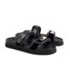 Romolo Black Leather & Velvet Slides | Aristocrats Luxury Romolo black leather and velvet slides with gold-tone hardware and a chunky ridged sole.
