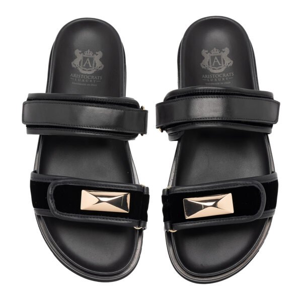 ROMOLO LEATHER & VELVET SLIDES