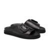 Nicholas Black Leather Slides | Aristocrats Luxury Nicholas black pebbled leather slides featuring a statement buckle and chunky ridged sole.