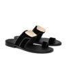Toe Post Villarosi Leather Sandals | Aristocrats Luxury Black leather Toe Post Villarosi sandals with gold-tone hardware and a sleek leather sole.